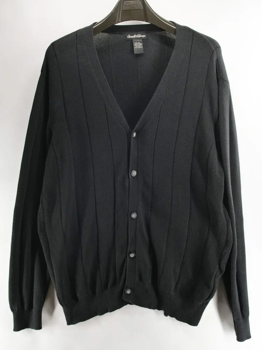 Vintage Arnold Palmer Men's XL Black Ribbed Knit Cardigan Sweater Made in Japan